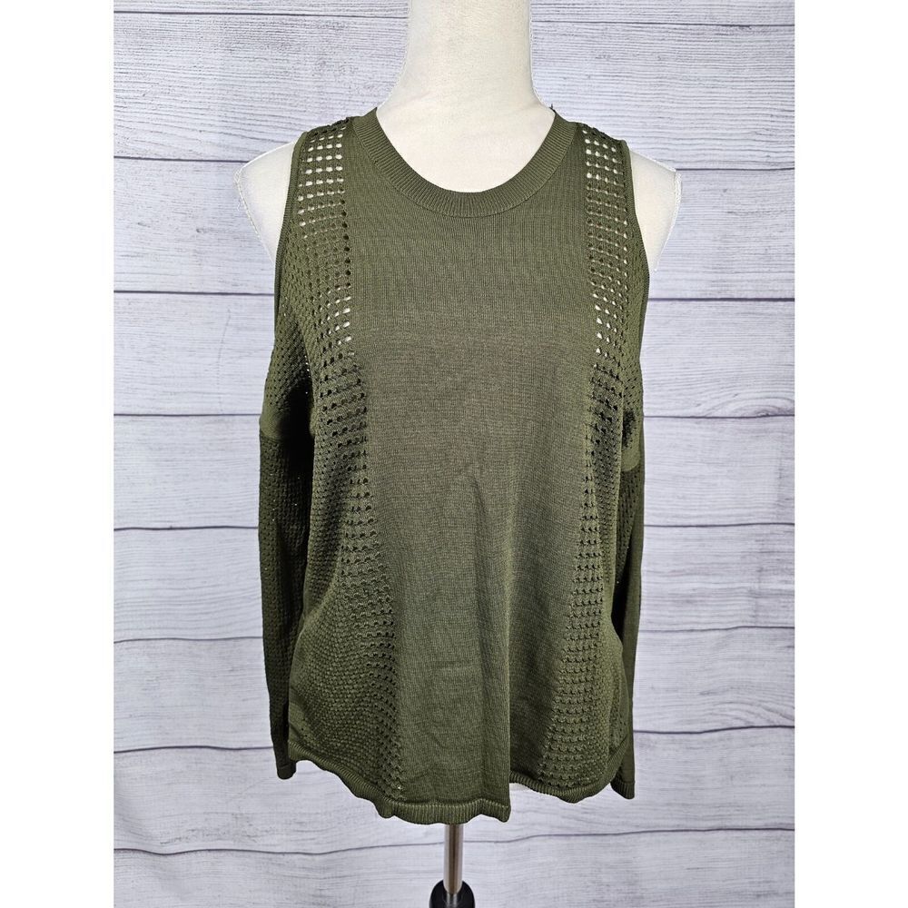 Topshop Cold Shoulder Long Sleeve Shirt Olive Green Size 8